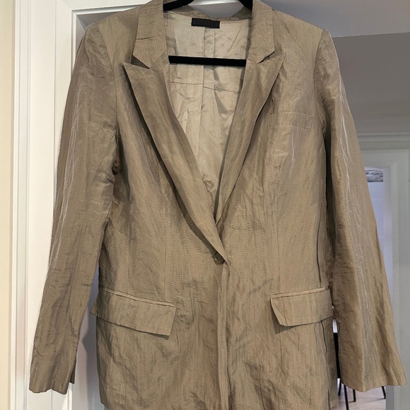 Richard Chai "Love" Taupe Crinkled Style Blazer w/ Metallic Sheen - Size 8 - Picture 1 of 12